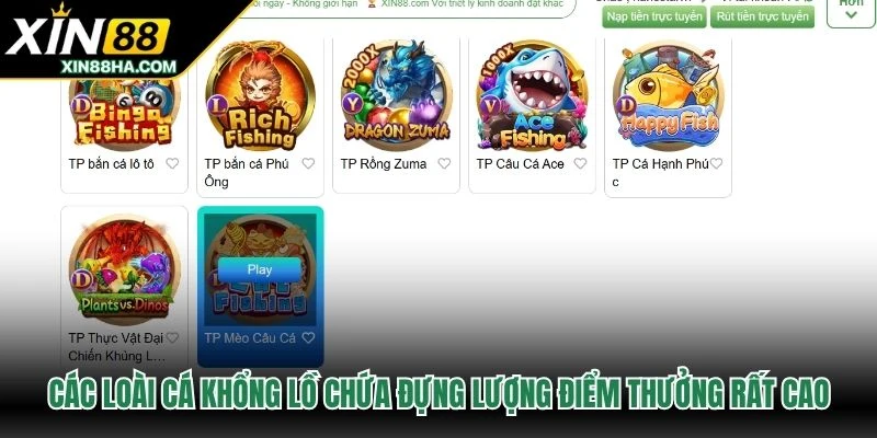 Các loài cá khổng lồ chứa đựng lượng điểm thưởng rất cao