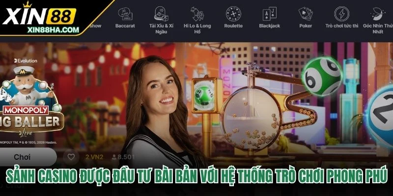 Sảnh casino được đầu tư bài bản với hệ thống trò chơi phong phú
