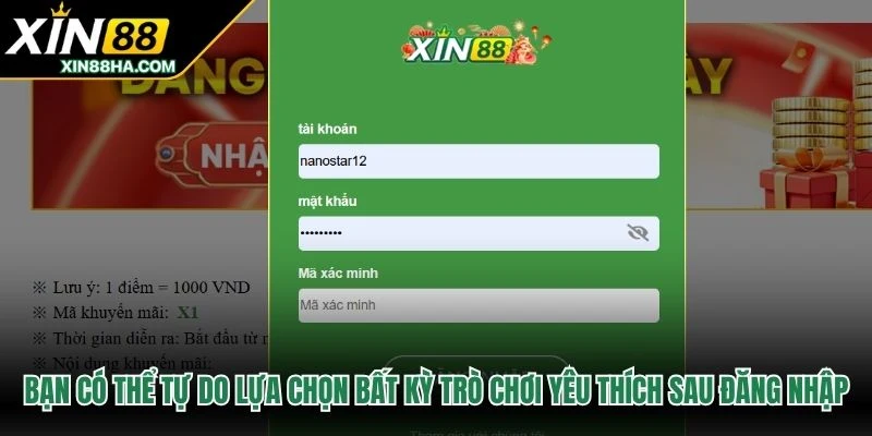 Bạn có thể tự do lựa chọn bất kỳ trò chơi yêu thích sau đăng nhập