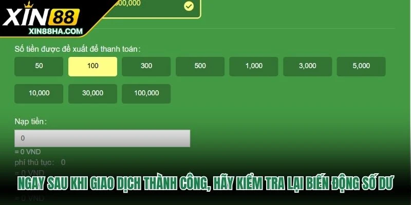 Ngay sau khi giao dịch thành công, hãy kiểm tra lại biến động số dư