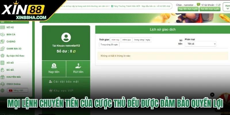 Mọi lệnh chuyển tiền của cược thủ đều được đảm bảo quyền lợi